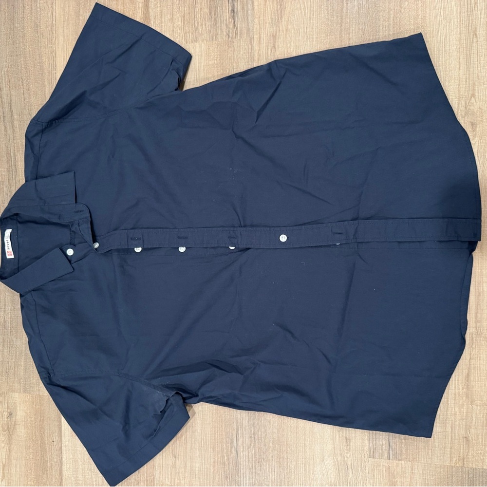XL H2H Men's Short Sleeve Navy Blue Button-Up Shirt